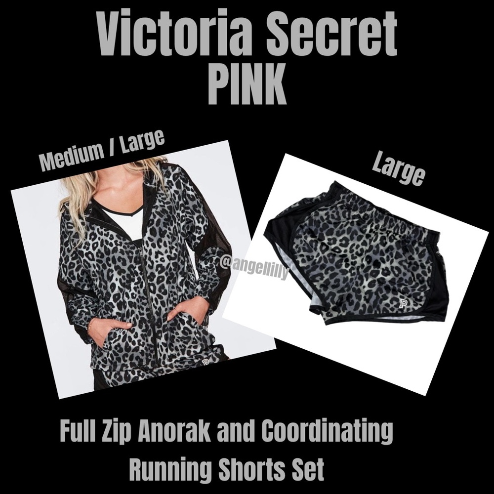 PINK Victoria's Secret Leopard Print Full Zip Anorak & Runnings Shorts Set